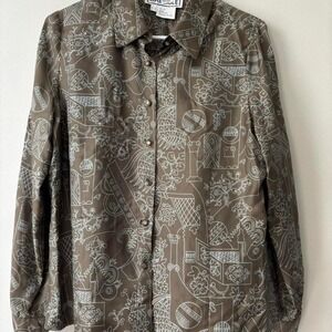 Vintage Silk Ethereal Silk Granola Retro Printed Dark Academia Top Medium Large